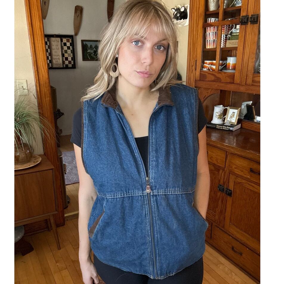 Wrangler Denim Vest Large Unisex Corduroy Wool Western Country Rodeo Ranchwear